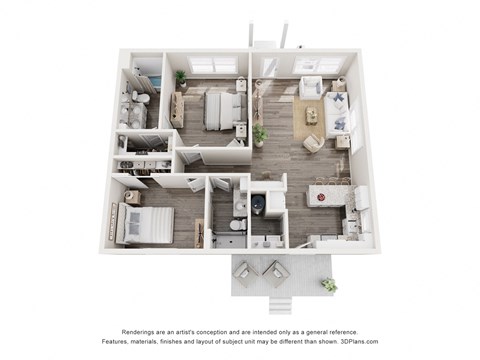 Floor plan for 2 beds, 2 baths, 1013 sqft